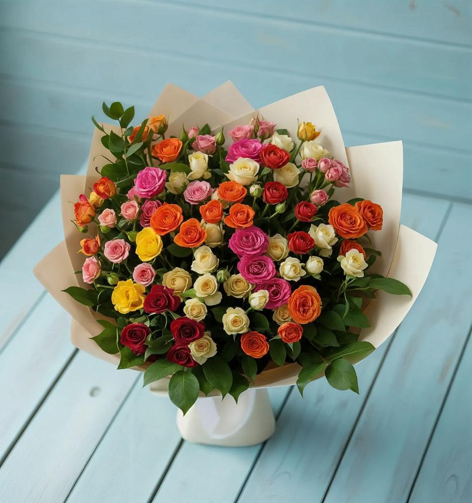 Букет Микс из разноцветных кустовых роз в Березовском Свердловской области